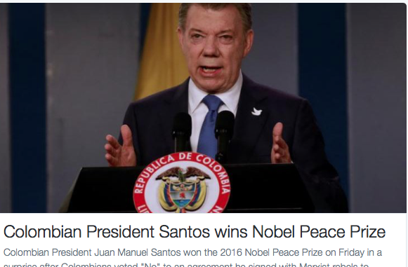Στον πρόεδρο της Κολμβίας το Νόμπελ Ειρήνης