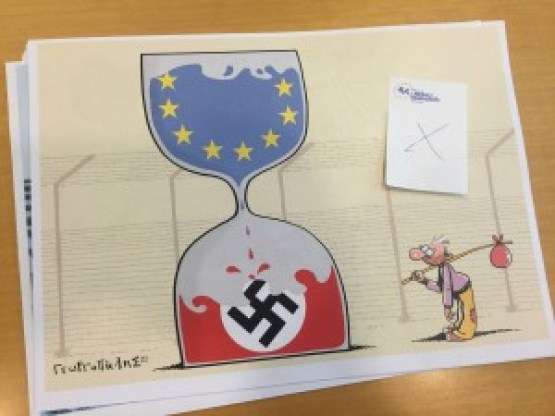 Διαμαρτυρία για την λογοκρισία εναντίον Ελλήνων γελοιογράφων στο Ευρωκοινοβούλιο