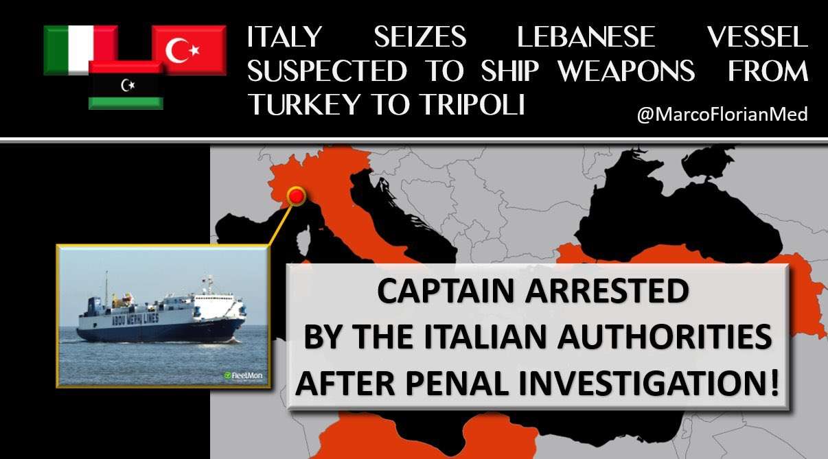 Οι Ιταλοί συνέλαβαν καπετάνιο πλοίου που μετέφερε όπλα από την Τουρκία στη Λιβύη