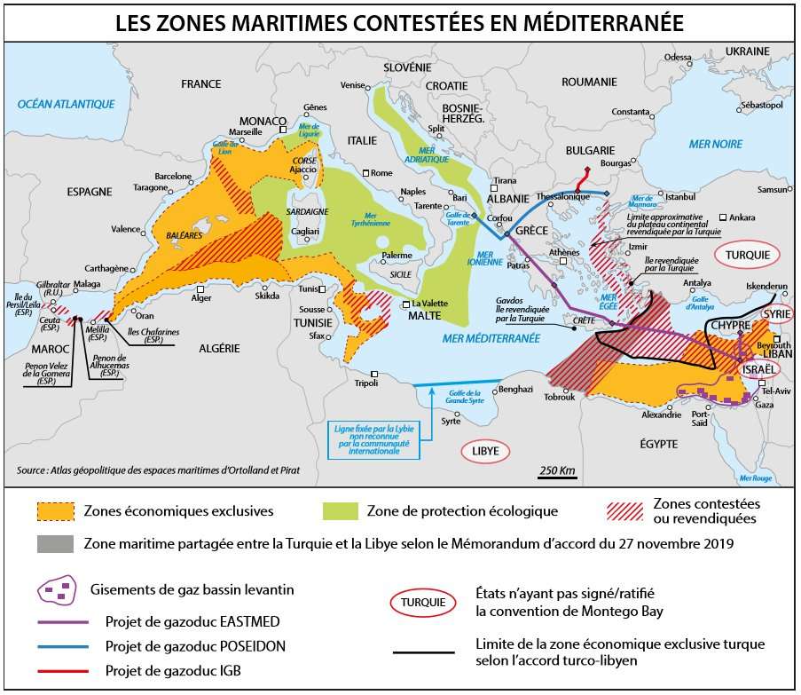 Χάρτης του γαλλικού Κέντρου Ναυτικών Στρατηγικών Μελετών αποτυπώνει τις τουρκικές διεκδικήσεις σε Αιγαίο και Μεσόγειο