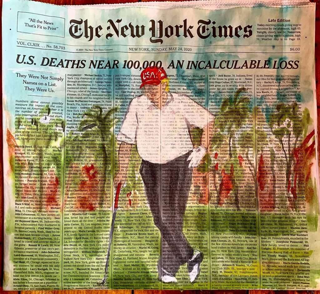 Ζωγράφισαν στο πρωτοσέλιδο των N.Y. Times με τα ονόματα νεκρών από τον ιό, τον Τραμπ να παίζει γκολφ