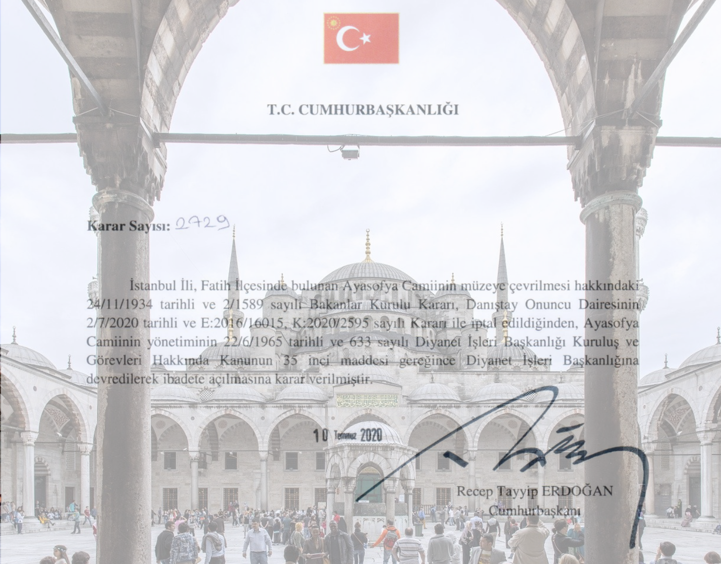 Το διάταγμα Ερντογάν που κάνει την Αγία Σοφία τζαμί!