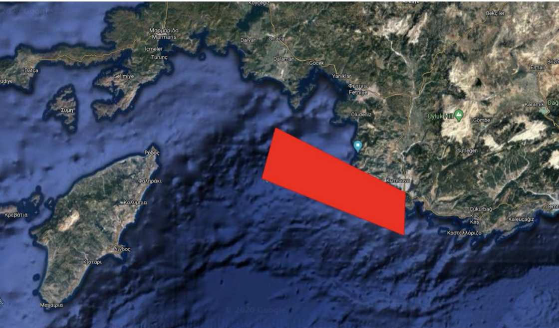 Η περιοχή που δέσμευσαν οι Τούρκοι με NAVTEX, για άσκηση με πραγματικά πυρά