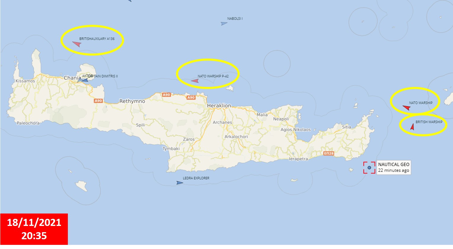 Το Nautical Geo στα 6 μίλια από την Κρήτη οι Τούρκοι παρόντες με φρεγάτα αλλά και 4 νατοϊκά πλοία από κοντά