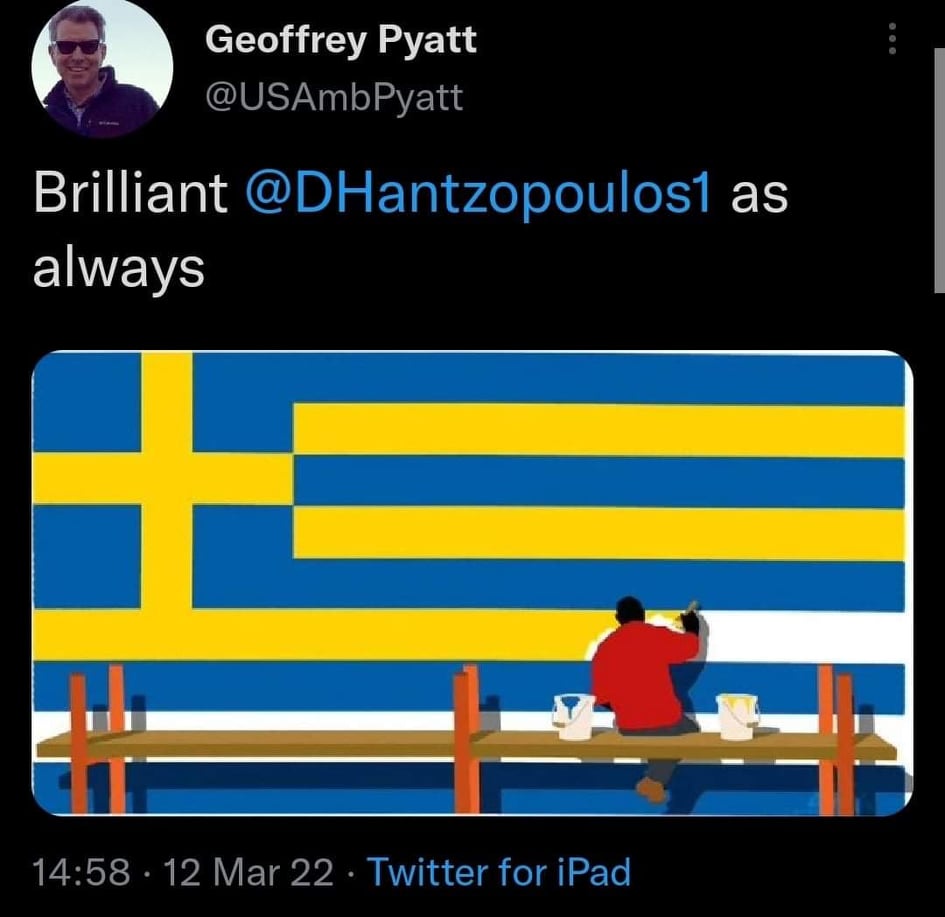 Το σκίτσο με την ελληνική σημαία βαμμένη στα χρώματα της Ουκρανίας και ο θαυμασμός του Τ.Πάϊατ