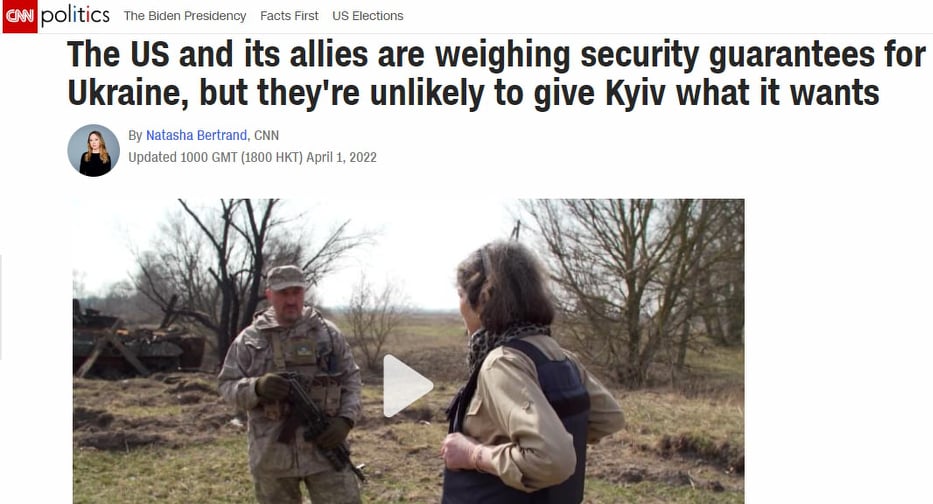CNN: «Οι ΗΠΑ και οι σύμμαχοι τους είναι απίθανο να προσφέρουν στην Ουκρανία τις εγγυήσεις ασφαλείας που απαιτεί το Κίεβο»
