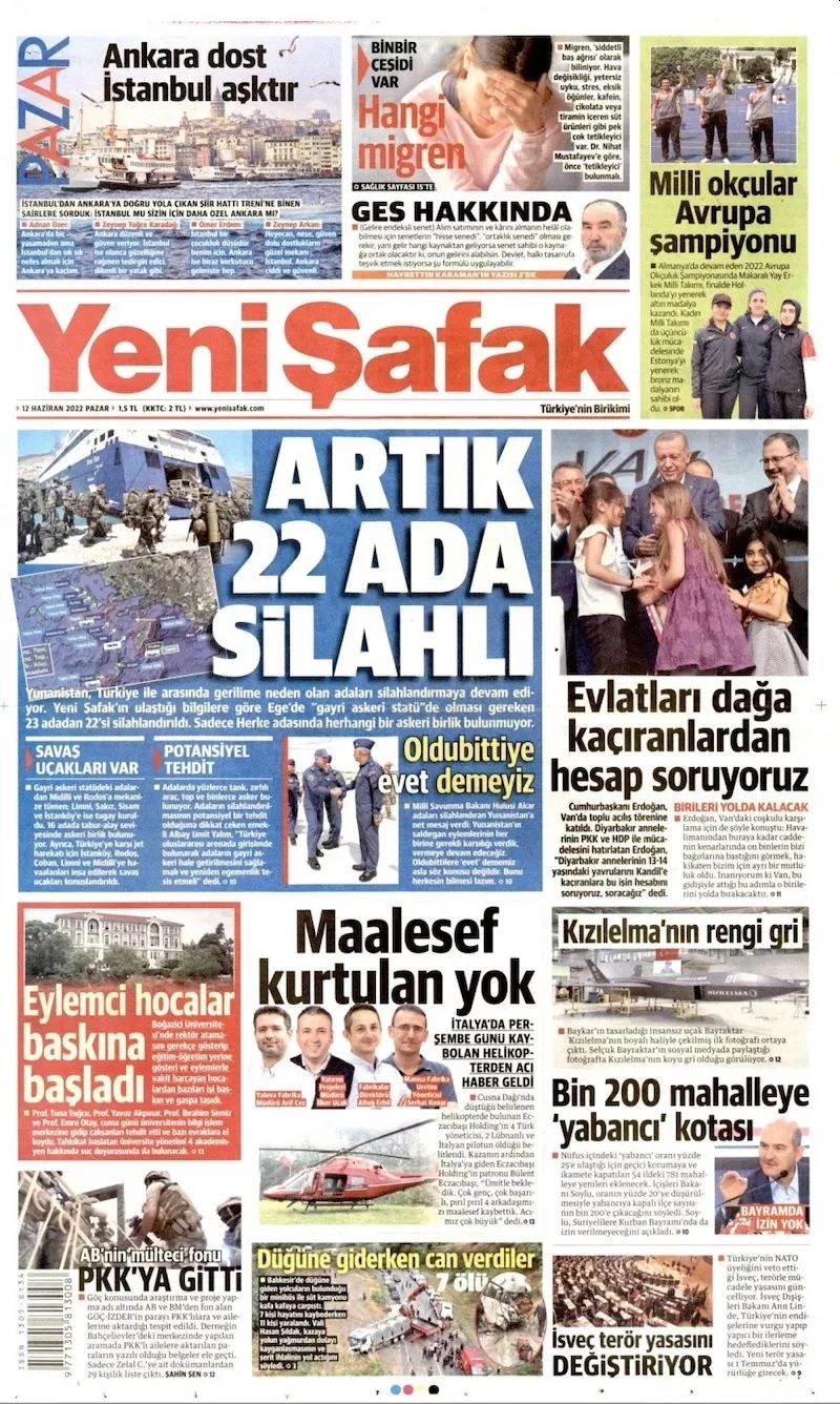 εφημερίδα Yeni Şafak νησιά Αιγαίο
